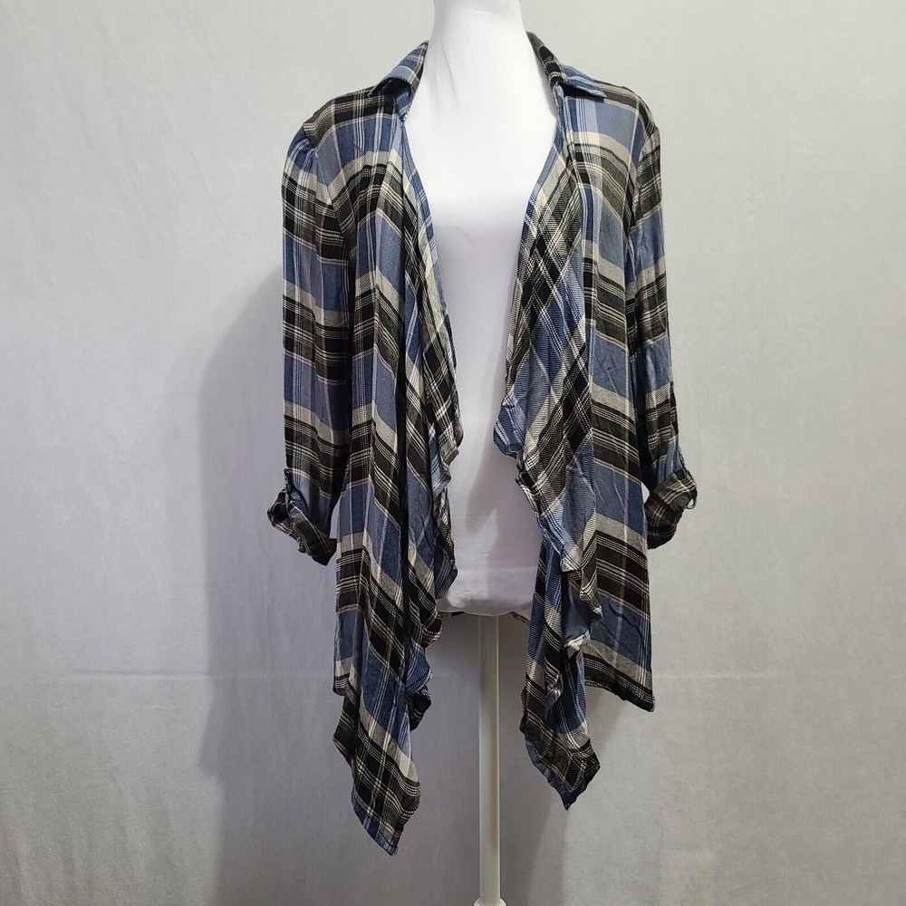 NWT Living Doll Open Front Cardigan Women's Size Large Floral Plaid